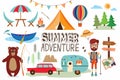 Camping elements collection with funny items