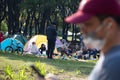 People camping around Jinji Lake, Suzhou during covid