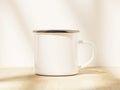 Camping Enamel Mug with Soft Window Shadows