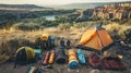 Camping Essentials Displayed Outdoors