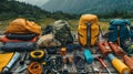 Camping Essentials Displayed Outdoors