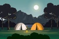 Camping Evening Scene with Mountain and Lake Landscape