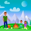 Camping with Family Vector Square Poster, Postcard