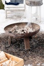 Camping fireplace outdoors on a winter day