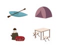 Camping flat color vector objects set. Picnic table and chairs.