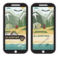 camping flat design landscape with limousine on smartphon