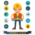 Camping flat icons with the character Royalty Free Stock Photo