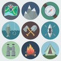 Camping Flat Icons Set Royalty Free Stock Photo