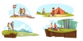 Camping flat vector illustrations set