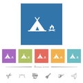Camping flat white icons in square backgrounds Royalty Free Stock Photo