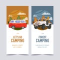 Camping flyer design van, tree, jeep watercolor illustration