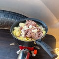 Camping food preparation, Compact gas burner for cooking on the go