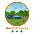 Camping forest background, with stuff and car