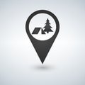 Camping forest base location icon. Drop shadow map pointer silhouette symbol. Vector isolated illustration.