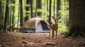 Camping in the forest with animal, Generative AI
