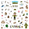 Camping forest vector illustration ,cartoons set , background