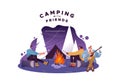 Camping with friends concept of people in bonfire