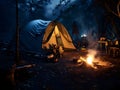 Camping with friends near lake and mountain, camping tent setup near river or mountain on afternoon or morning, hiking and camping Royalty Free Stock Photo