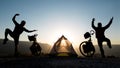 Camping and fun lifestyles of the couple traveling by bike