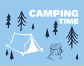 Camping funny cool summer t-shirt print design. Camp vacation illustration. Forest travel