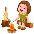 Camping girl roasting marshmallow Royalty Free Stock Photo