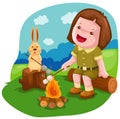 Camping girl roasting marshmallow Royalty Free Stock Photo