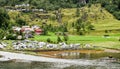 Camping ground directly on the shore of the Geirangerfjord in Norway Royalty Free Stock Photo