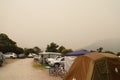 Camping ground and smoke from the bushfire