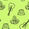 Camping - guitar and fire. Vector hand drawn seamless pattern Royalty Free Stock Photo