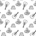 Camping - guitar and fire. Vector hand drawn seamless pattern Royalty Free Stock Photo