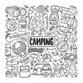 Camping Hand Drawn Doodle Coloring Vector