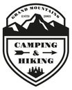 Camping and hiking club black logo. Mountain tourism emblem