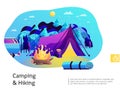Camping Hiking Colorful Illustration
