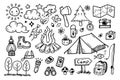 Camping and hiking Hand drawn doodle