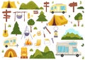 Camping and hiking elements. Forest hike icon set.Wanderlust scout adventure icons Royalty Free Stock Photo