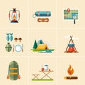 Camping and Hiking Icons. Flat Design Royalty Free Stock Photo