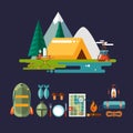 Camping and Hiking Icons. Flat Design Royalty Free Stock Photo