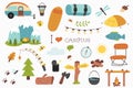 Camping and hiking isolated elements set in flat design. Vector illustration Royalty Free Stock Photo