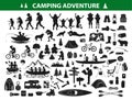 Camping hiking silhouette collection set