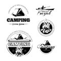 Camping and hiking vectro labels emblems badges set