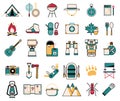 Camping and Hiking Wanderlust Line Art Icons Royalty Free Stock Photo