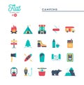 Camping, hiking, wilderness, adventure and more, flat icons set