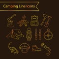 Camping holiday vector line icons.