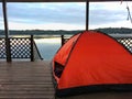 Camping house on a cabin on a lake, Flores Peten, Guatemala