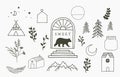 Camping icon collection with wild,natural,animal,flower,circle.Vector illustration for tattoo,accessories and interior