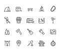 Camping Icon Set in Outline Style Royalty Free Stock Photo