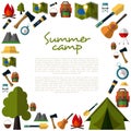 Camping icons collection. Summer Camping. Mountain Camp.