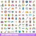 100 camping icons set, cartoon style Royalty Free Stock Photo