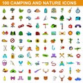 100 camping icons set, cartoon style Royalty Free Stock Photo