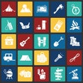 Camping icons set on color squares background for graphic and web design, Modern simple vector sign. Internet concept. Trendy Royalty Free Stock Photo